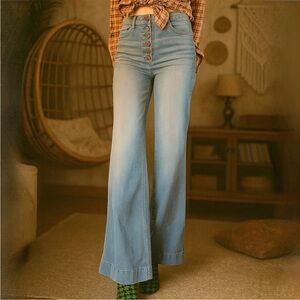 Rachel Roy Light Wash Harp Button Button Fly Flare Leg Stretch Jeans Sz 29 Tall